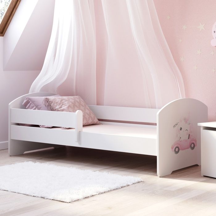 Lit enfant LUK avec motif chat + matelas en mousse 80x160 cm
