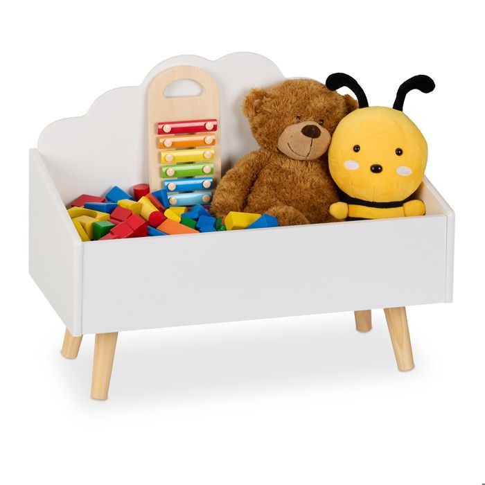 Relaxdays Coffre à jouets en forme de nuage aussi pour les livres H x L x P : 45 x 58 x 28 cm blanc et nature