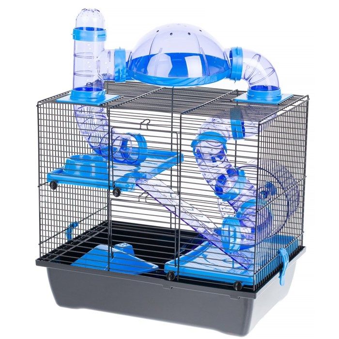 Cage pour hamster - INTER-ZOO - Rocky + Terrace - Plastique et métal - Bleu - Montage facile