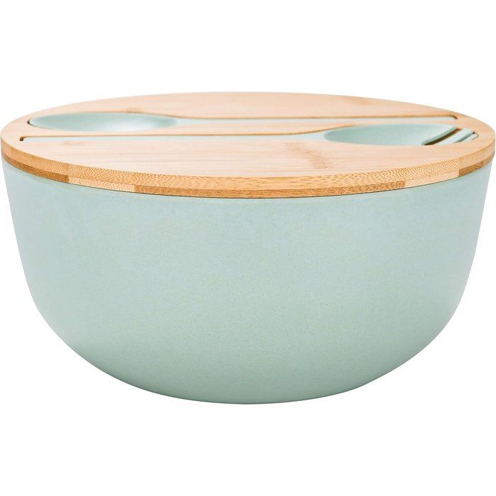 Ensemble de saladiers en fibre de bambou couvercle cuillère et fourchette en bambou vert 98 pouces style 1 Étiquette