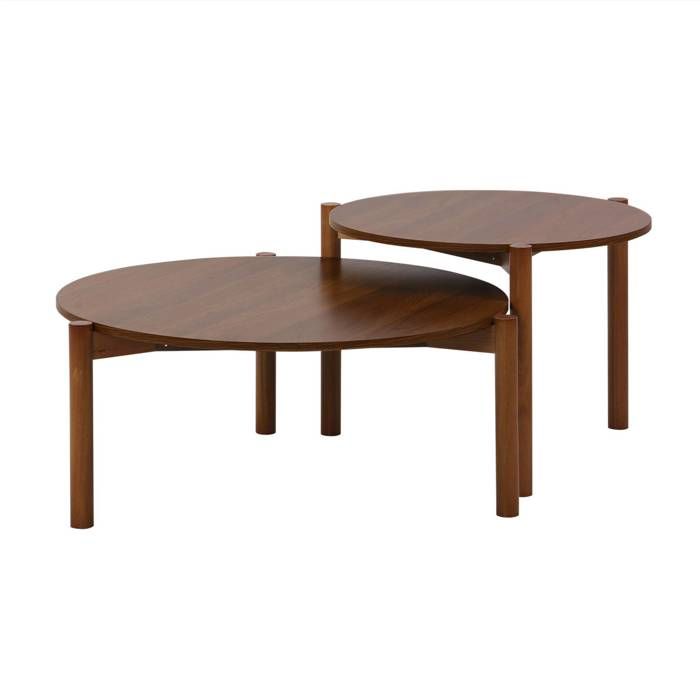 Tables gigognes rondes décor bois. piètement bois dhévéa noyer - Harmony Tables gigognes rondes décor bois. piètement bois dhévéa noyer - Harmony