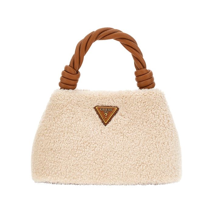 Sac porte mains écru en maille sherpa avec fermeture à pression