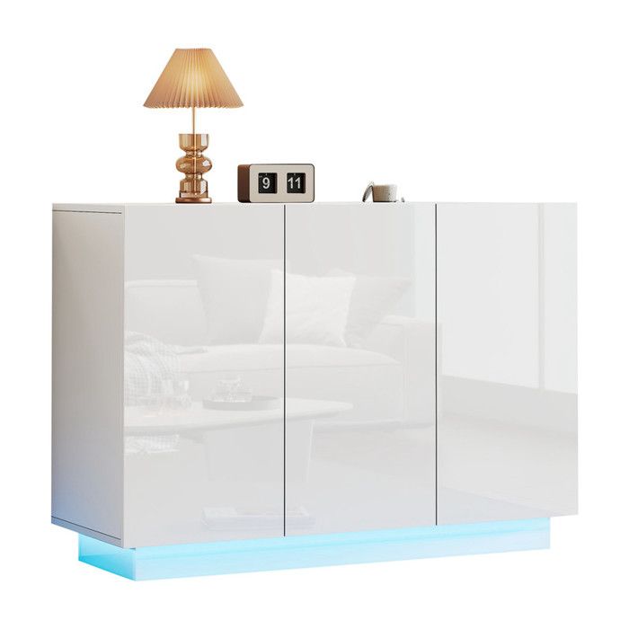 Buffet de Salle à Manger Haute Brillance Meuble de Salon Buffet Blanc avec éclairage LED Pour Chambre Salon 120x40x75 cm