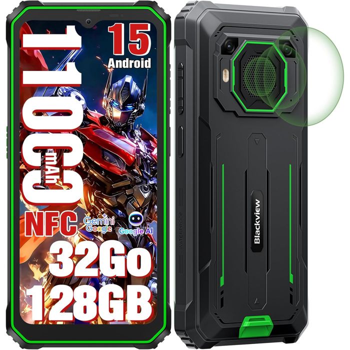 BLACKVIEW  BV6200 Plus T&eacute;l&eacute;phone Portable Incassable 6.5611000mAh 24Go+128Go/2To TFCam&eacute;ra AI 16MP+13MPNFC/GPS Smartphone - Vert 