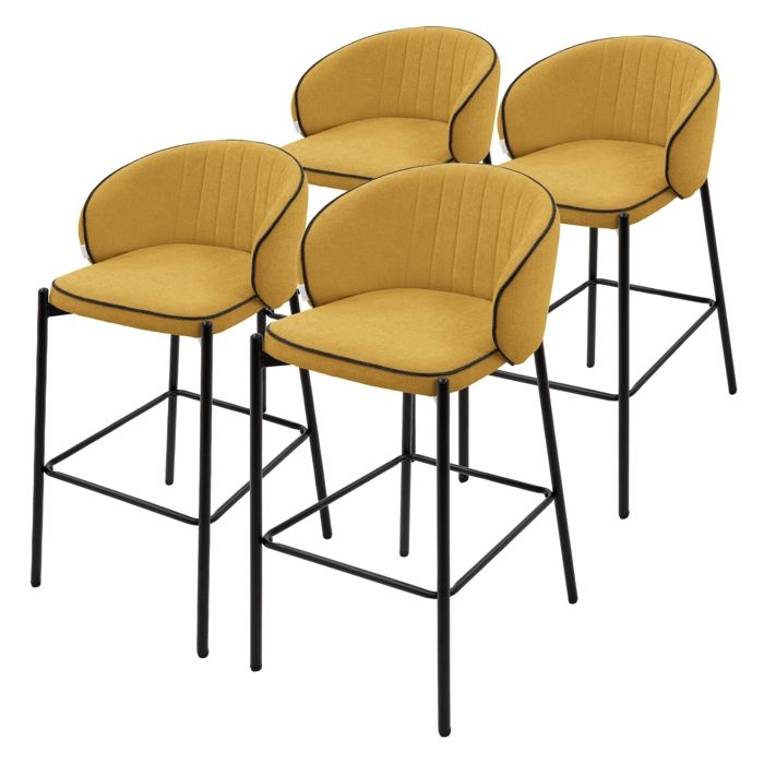 Lot 4 tabourets de bar ML-Design tissu moutarde hauteur 76 cm avec dossier et repose-pieds cuisine