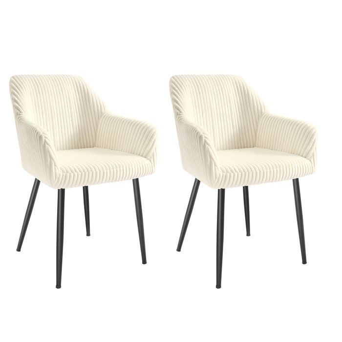 Chaises de salle à manger en velours côtelé - SONGMICS - Lot de 2 - Blanc et noir - Accoudoirs - Charge 120 kg Chaises de salle à manger en velours côtelé - SONGMICS - Lot de 2 - Blanc et noir - Accoudoirs - Charge 120 kg
