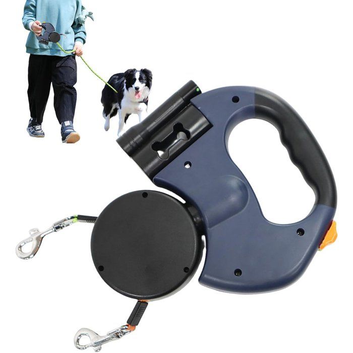 Laisse rétractable automatique double face pour chien - Laisse rotative de 3 m - Anti-nœuds - Bande réfléchissante + Veilleuse