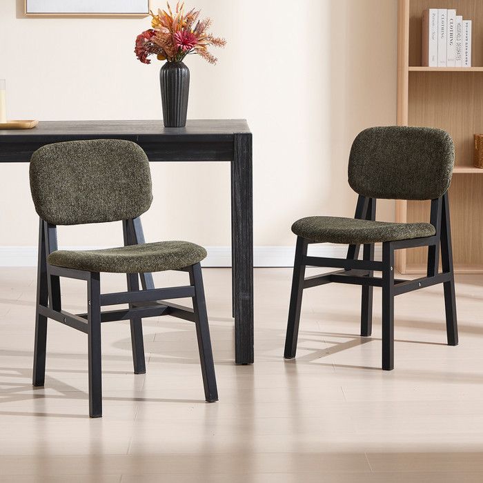 DAYALANE Lot de 2 Chaise de Salle à Manger en Chenille Chaise de Cuisine Rembourrée Chaise Salon Scandinave avec Cadre Bois Vert