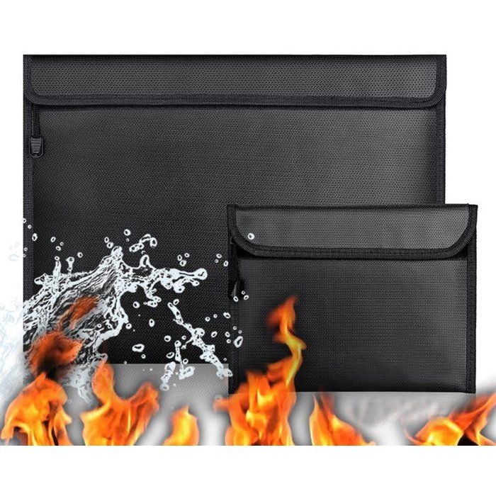 Lot de 2 sacs résistants à la chaleur - 2 tailles - Sac ignifugé - Pochette anti-feu - Porte-documents ignifugé - Housse de