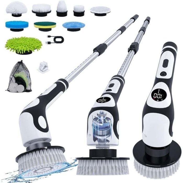 Brosse à récurer électrique rotative sans fil pour nettoyer la salle de bain la baignoire le carrelage la cuisine le verre la