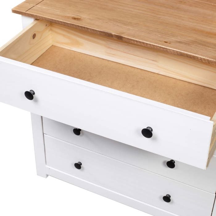 Armoire latérale en bois de pin - MEUBLECHIC - 80x40x73 cm - Blanc - 4 tiroirs - Bois de pin massif - Montage facile