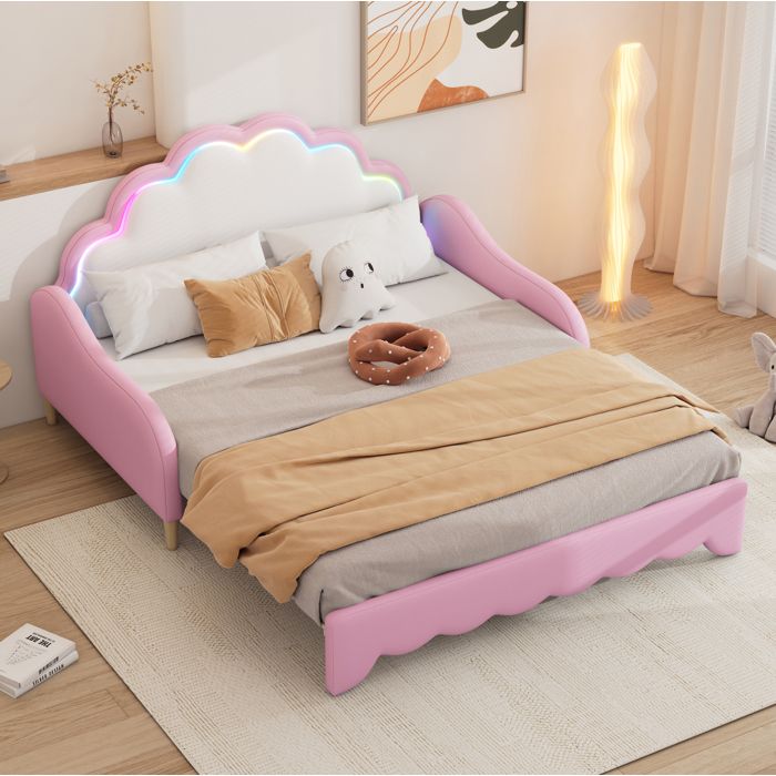 Lit banquette convertible 140 x 200 cm avec LED rose