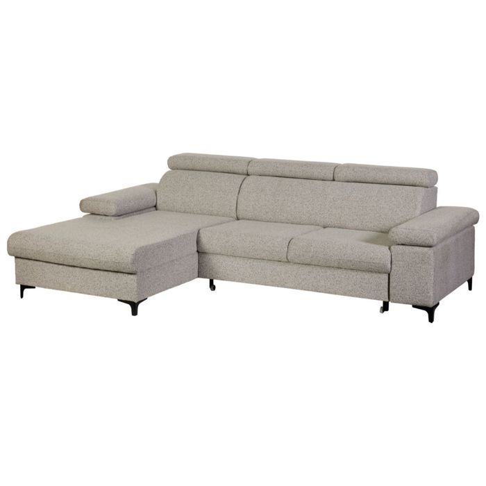 Canapé Méridienne Gauche 3 Places Convertible Tissu chenillé Gris chiné - MARCEAU Canapé Méridienne Gauche 3 Places Convertible Tissu chenillé Gris chiné - MARCEAU
