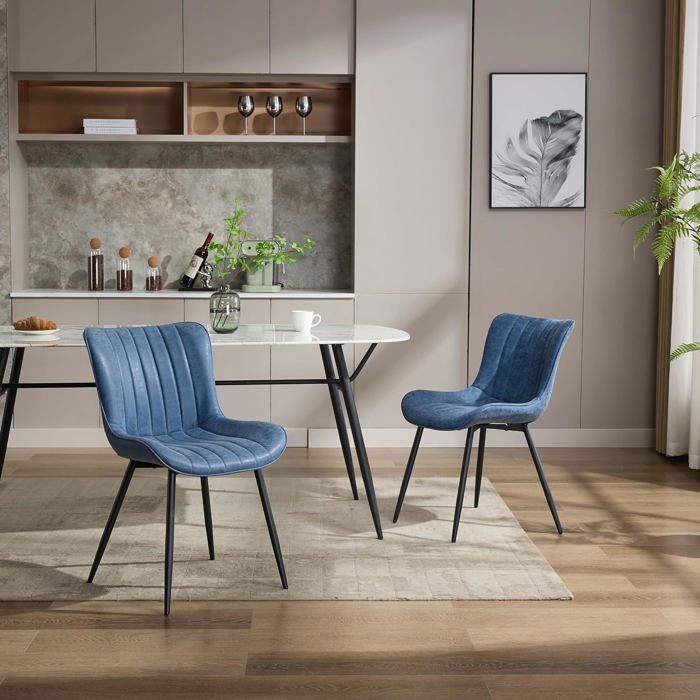 Chaise ergonomique en cuir PU - LUNSY - Lot de 2 - Hauteur dassise 47 cm - Bleu - Revêtement facile à nettoyer