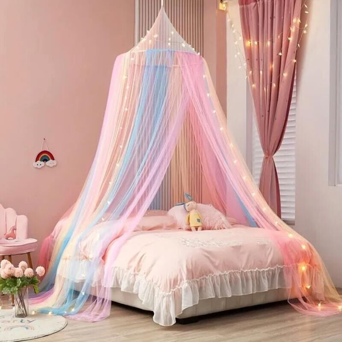 Moustiquaire de lit princesse - DEMA - Arc-en-ciel - Tente de conte de fées - Colorée - Lavage à la main - Tissu tissé
