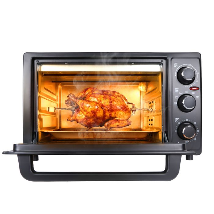 Four électrique de cuisine 1500 W compact équipé de rôtisserie minuterie et accessoires pour tous vos préparations culinaires