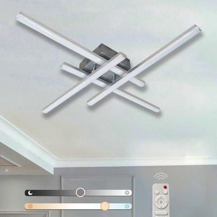Plafonnier LED Moderne 28W 2800LM Luminaire Plafonnier Dimmable avec Dimmable Argent-quatre Barres Droites Croisées LUSTRE
