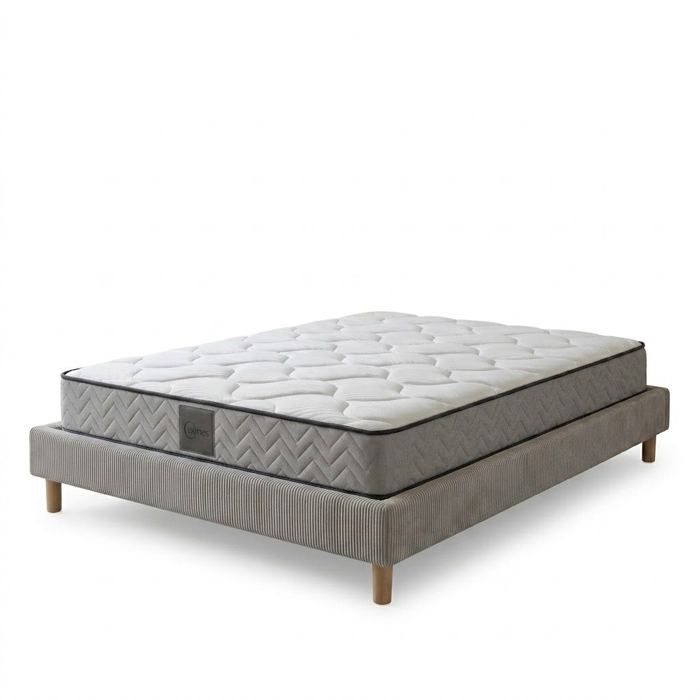 Ensemble lit et matelas - SAMPUR - Cosmos - 140x190 cm - Velours côtelé gris clair - Mémoire de forme 21 cm Ensemble lit et matelas - SAMPUR - Cosmos - 140x190 cm - Velours côtelé gris clair - Mémoire de forme 21 cm