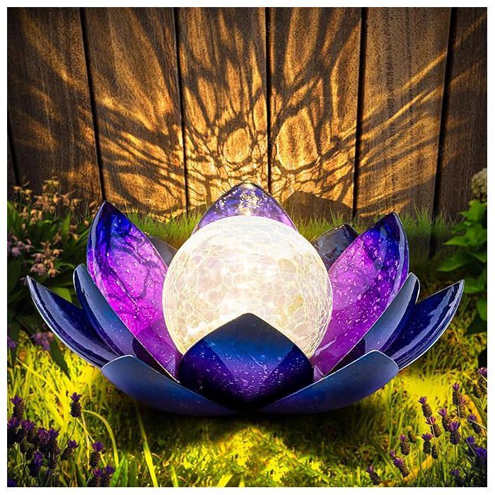 Lampe de décoration extérieure lampe en lotus violet lampe sphérique en verre étanche énergie solaire