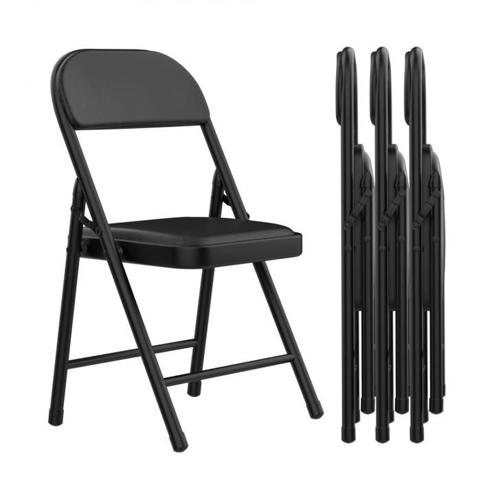 HOMEWELL. 4PCS - CHAISE PLIANTE PORTABLE MULTIFONCTIONNELLE - CHAISE DE SALLE À MANGER - PU - 45*45*78CM - NOIR