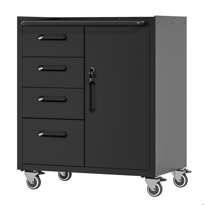 HOMVRA servante datelier metallique 75 x 42 x 88 cm sur roulettes 4 tiroirs compartiment verrouillable noir et gris
