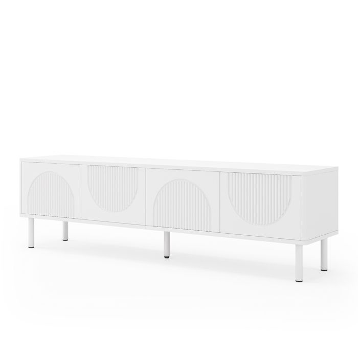 Meuble TV moderne de 180 cm avec espace de rangement finition mate et système de gestion des câbles blanc Meuble TV moderne de 180 cm avec espace de rangement finition mate et système de gestion des câbles blanc