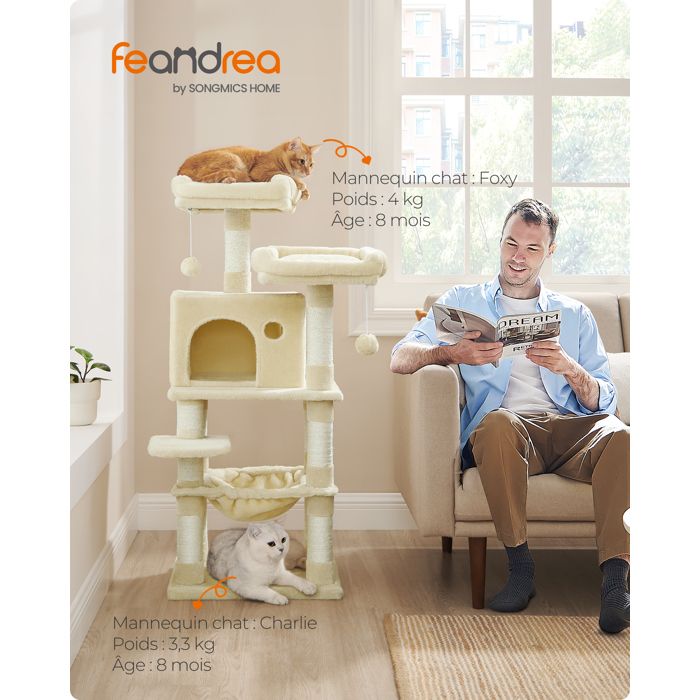 Arbre à Chat Tour de Jeux pour Chat avec 11 Poteaux à Griffer 2 Plateformes 1 Niche 1 Hamac 2 Pompons Beige Arbre à Chat Tour de Jeux pour Chat avec 11 Poteaux à Griffer 2 Plateformes 1 Niche 1 Hamac 2 Pompons Beige
