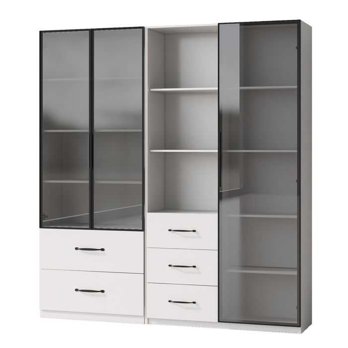 Vitrine LED modulaire – meuble vitré et bibliothèque – 140 x 40 x 160 cm – blanc