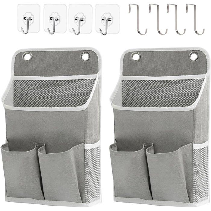 2 Pièces Organisateur Mural Gris Poches Étagère Porte Tissu Rangement Suspendu Salle Bain Chambre Bureau