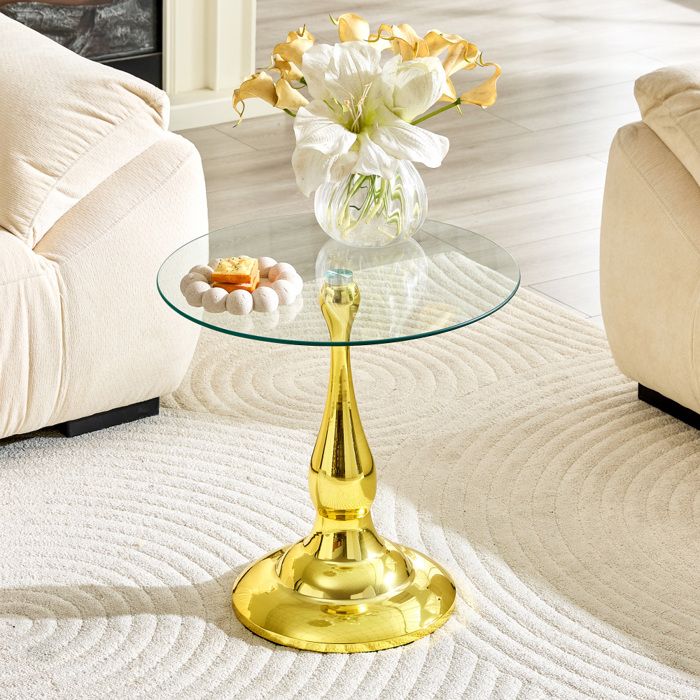 Table dappoint ronde en verre plateau trempé teinté et base métal stable meuble gain de place pour salon chambre
