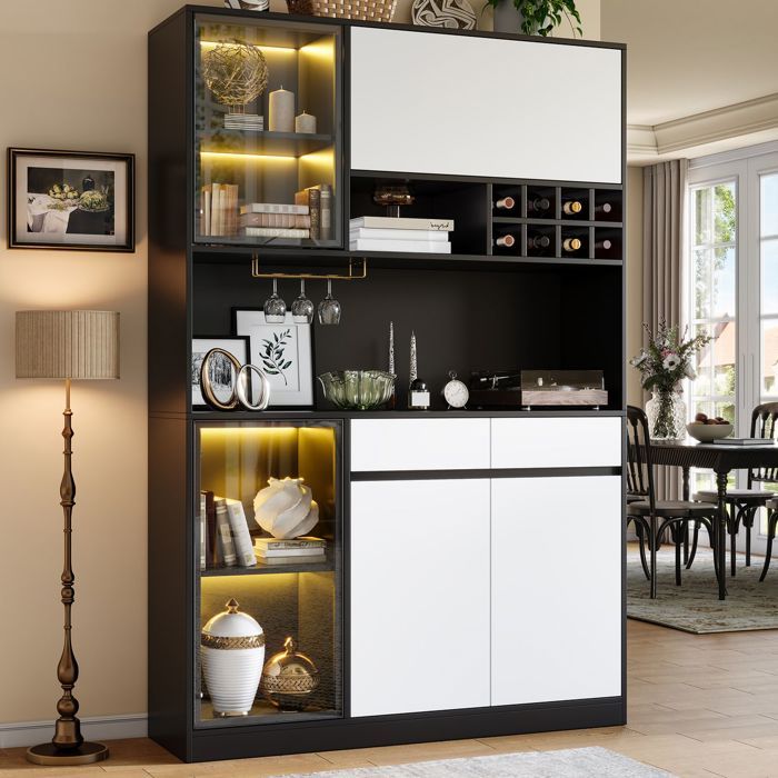Meuble haut - SOGEU - Hochschrank - Éclairage LED intégré - Porte-bouteilles - Portes vitrées
