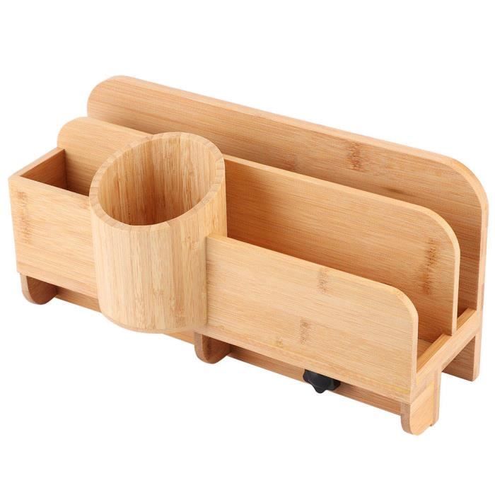 Organisateur De Bureau En Bambou Avec 3 Tiroirs - 30x19x20 Cm - Rangement Pour Fournitures, Cosmétiques, Bijoux