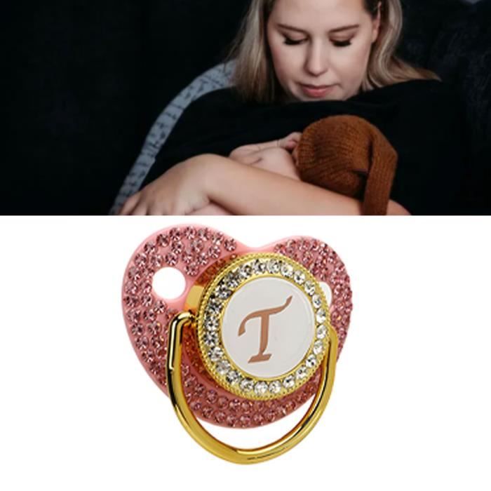 Sucette Dorée Personnalisée Pour Bébé Avec Attache Et Strass