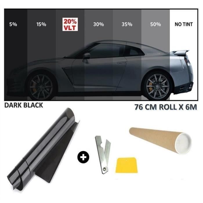 Film solaire noir pour voiture - 6m x 76cm - Teinte 15% + accesoires de pose