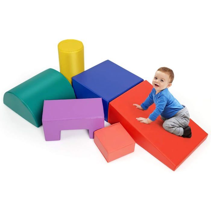COSTWAY 6PCS Blocs de Construction en Mousse Colorée-Jouets Educatifs pour Développer les Capacités Motricités des Bébés-PU+EPE
