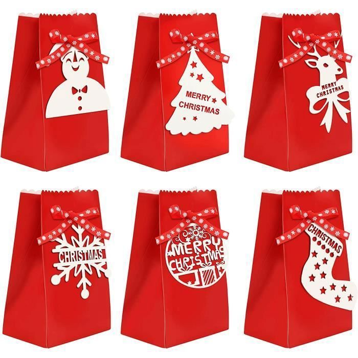 HOWAF Lot de 24 Sacs Cadeaux de Noël en Papier Kraft Pochette Noël