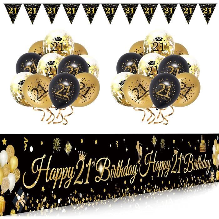21 Ans Decoration Anniversaire Noir Or 21ans Ballons Anniversaire Femme Homme Joyeux Anniversaire Decoration Banniere 21 An A500 Cdiscount Maison