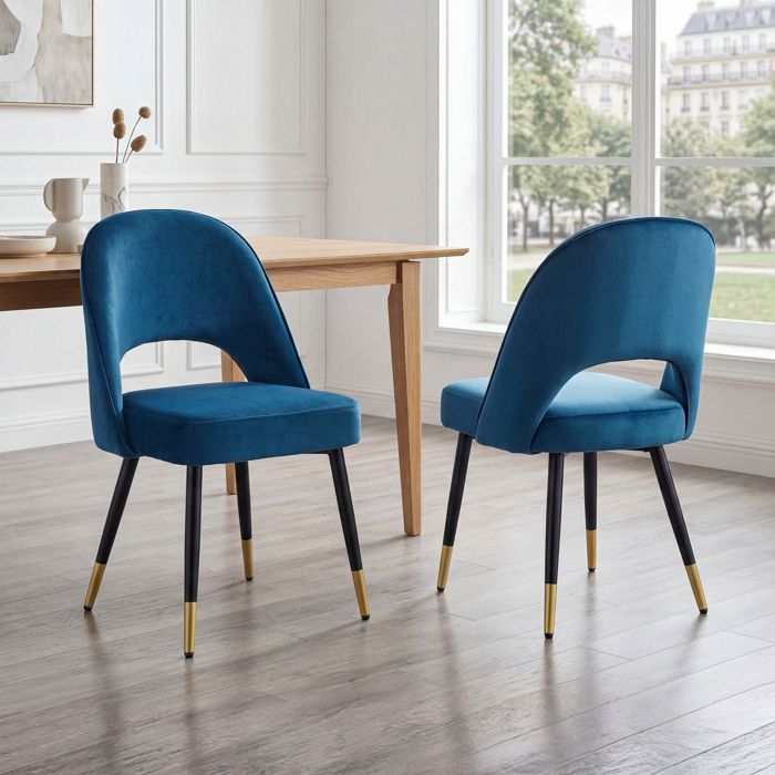 Wahson Lot de 2 Chaise Salle à Manger en Velours Moderne avec Pieds en métal Rembourrées pour Cuisine et RestaurantBleu