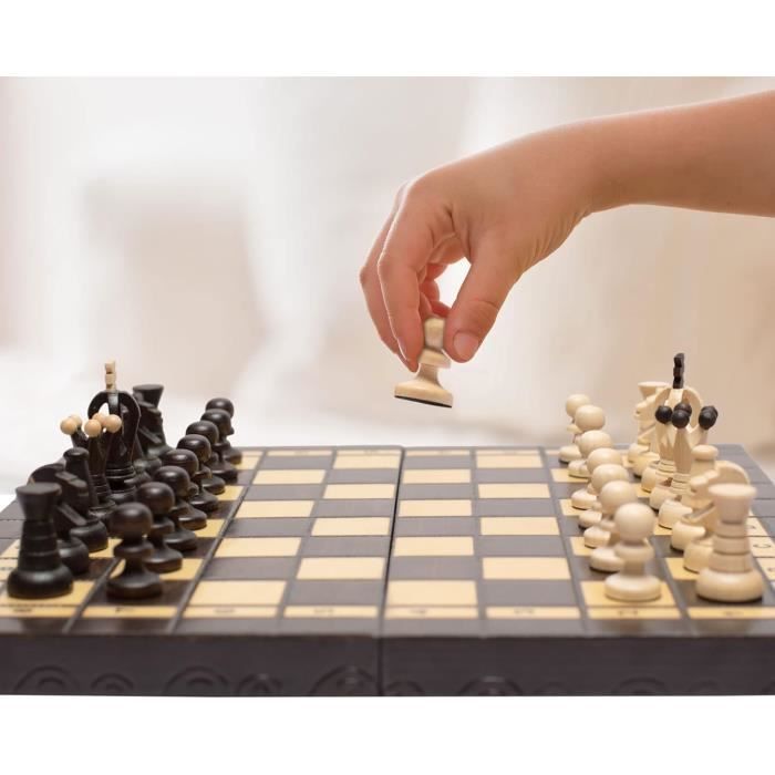 Jeu D'Échecs 3 Joueurs En Bois - Plateau 54cm - Pièces Sculptées Main - Style Polonais