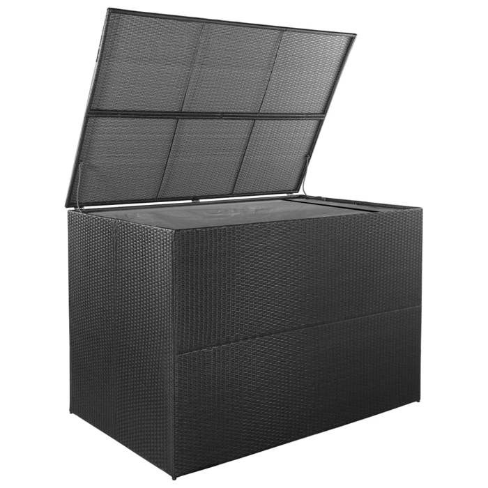 Coffre boîte meuble de jardin rangement 150 x 100 x 100 cm resine tressee noir