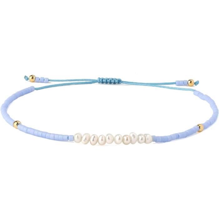 Bracelet brésilien amitié marron gris clair perles nacre et bois - 21162 -FS9
