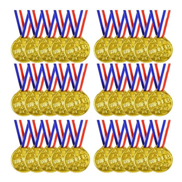 Ghulumn Lot de 100 Médailles Gagnant en Plastique pour Enfants Médailles Prix Gagnant d'or pour Style Olympique, Décorations de Fête et Prix