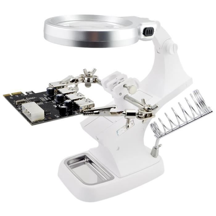 une Loupe LED 3,5X 12X avec Pince Crocodile Auxiliaire Support pour la Soudure Electronique