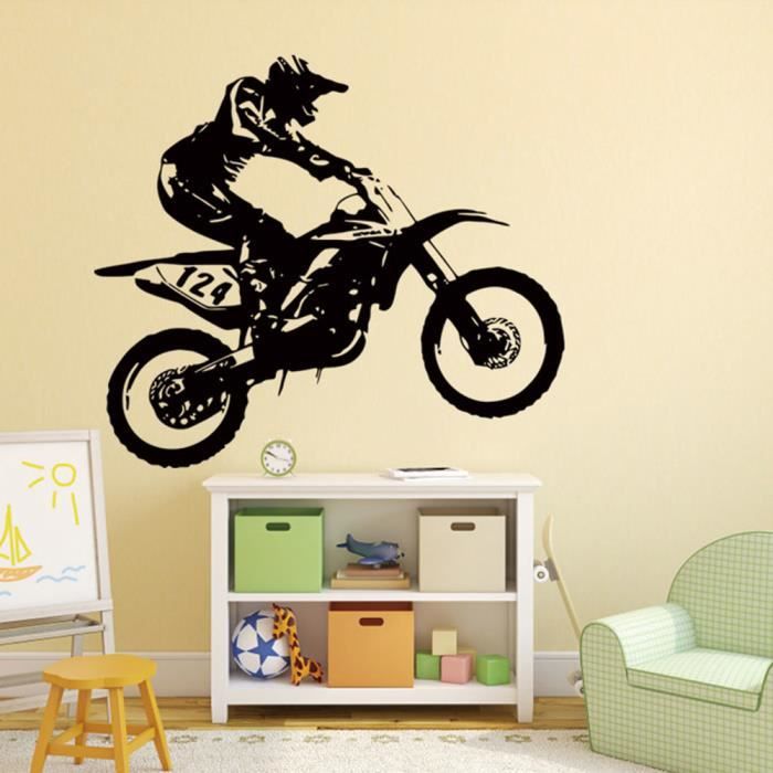 53cm 60cmmotorbike Motocross Stickers Muraux Art Stickers Chambre Amovible Qt5458 Cdiscount Maison
