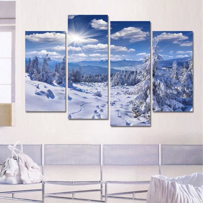 4 Panneaux De Neige Paysage Montagne Mur Moderne Art Toile Peinture Hd Imprime Pour La Chambre Decor Achat Vente Objet Decoration Murale Soldes Sur Cdiscount Des Le 20 Janvier Cdiscount