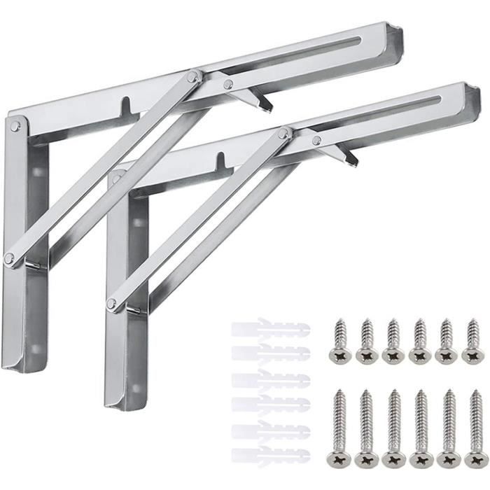 Équerres Pliantes Inox 300mm - Lot De 2 Supports D'étagère, Acier Brossé