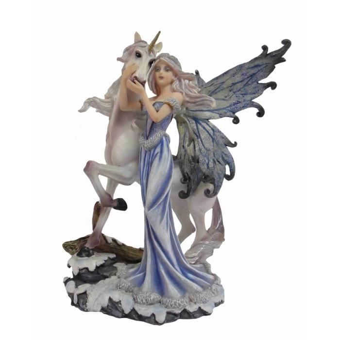 Pacific Giftware Figurine Fée Ailée Bleue Avec Bébé Loup – Résine Peinte à La Main – Décoration Féérique