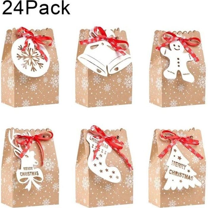 Boîte Cadeau Noël, Lot De 24 Boîte Cadeau Vide Avec Fenêtre,Ficelle,Sac  Pour Emballage Cadeau,Bonbons,Chocolats, Biscuits Pou[H55]