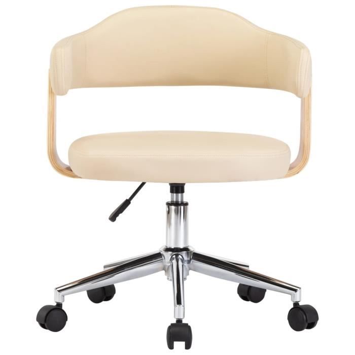 fauteuil de bureau pivotante - chaise de bureau scandinave crème - bois courbé et similicuir