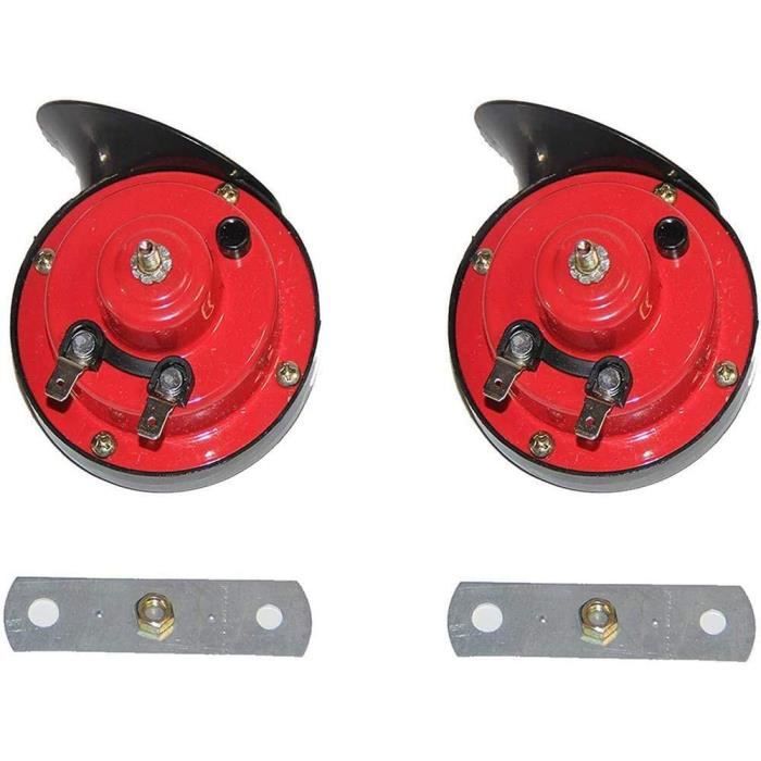 Lot De 2 Klaxons Pneumatiques 300 DB - 12V, Super Puissants Et Étanches, Pour Voiture, Camion, Moto, Bateau (Rouge) - 9